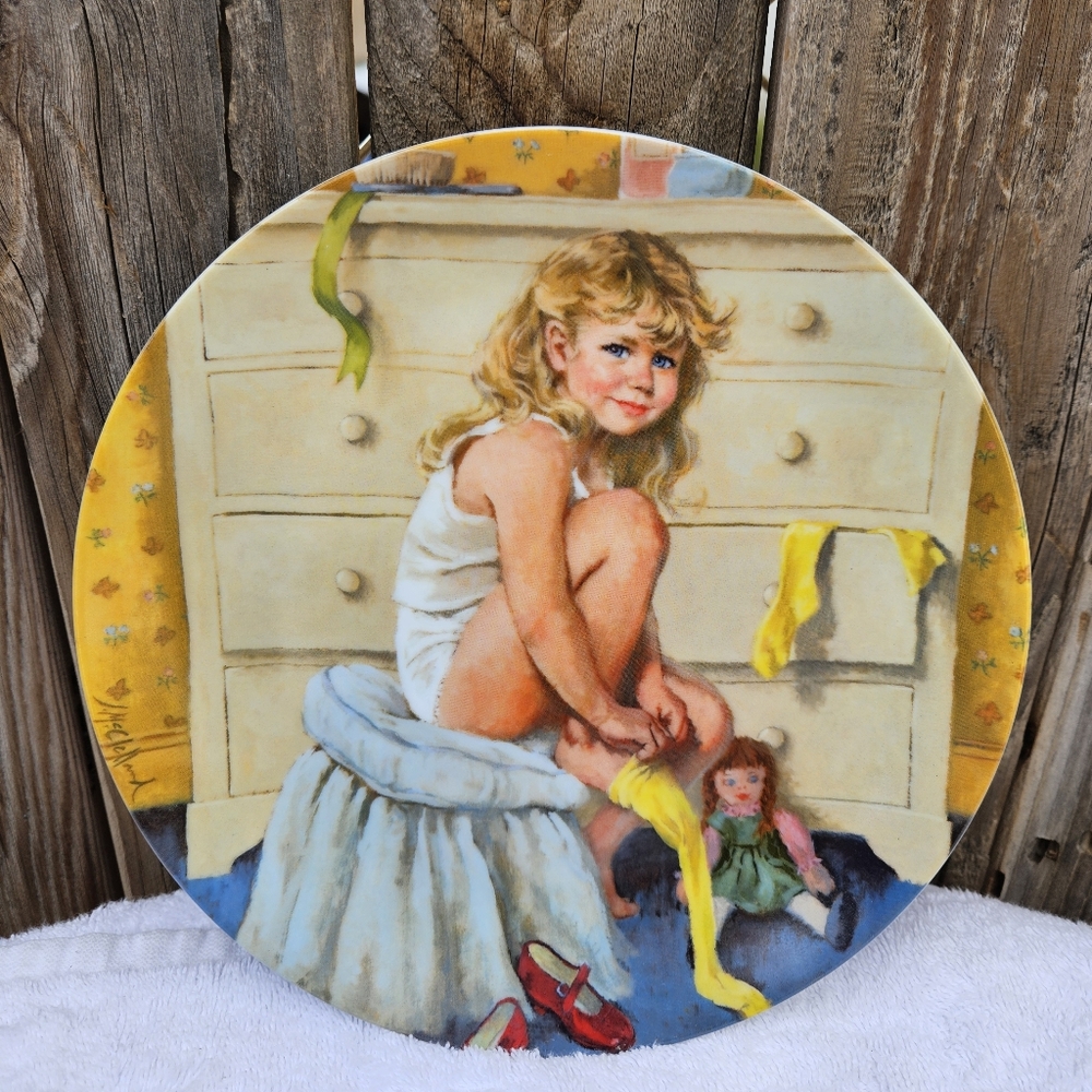 Getting Dressed Decorative Plate with Girl and Doll  1985
